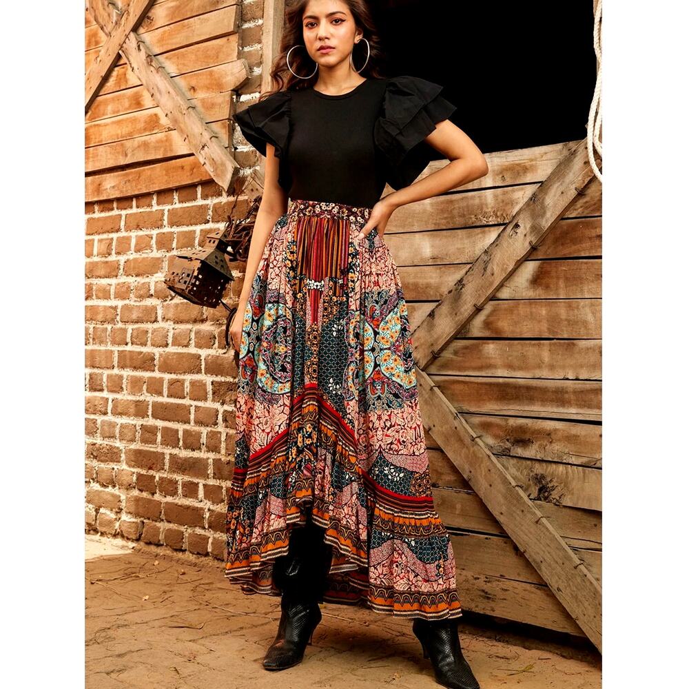 Bhanuni By Jyoti Allaire High Low Maxi Skirt M Embellished Beaded Anthropologie